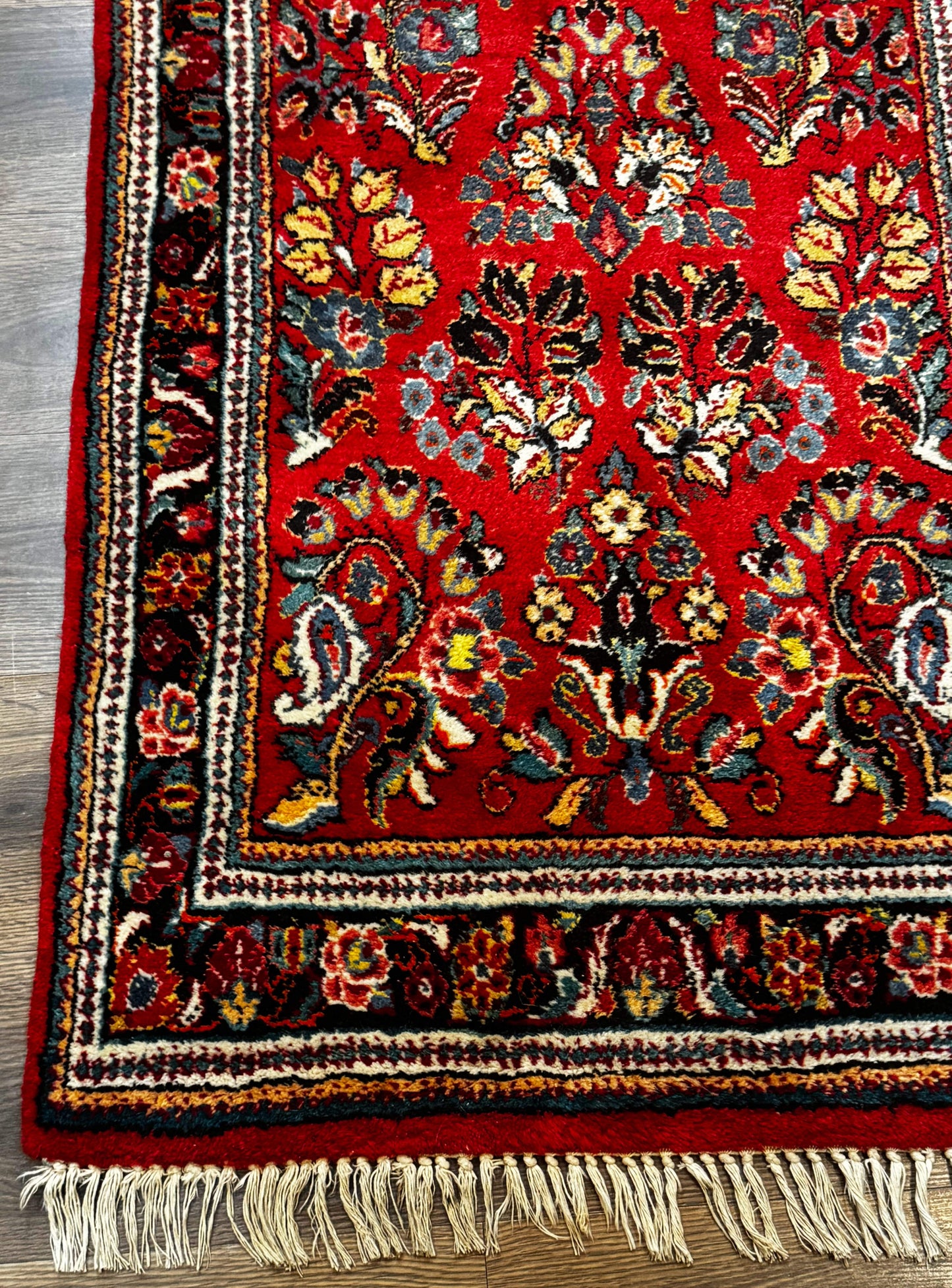Persian Sarouk Runner Rug 3x12, Red Floral 3 x 12ft Runner, Vintage, Wool - Nuvé