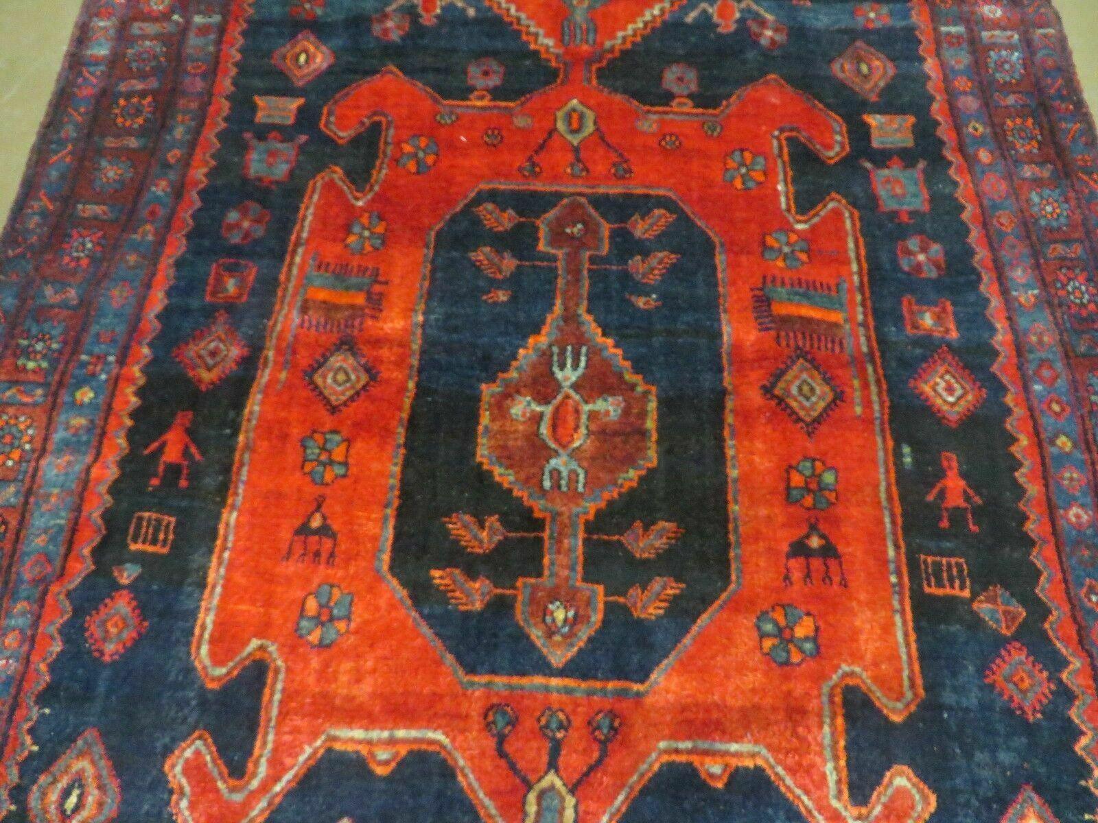 4' 6" X 8' 2" Antique Handmade India Tribal Geometric Wool Rug Red Blue # 129 - Nuvé