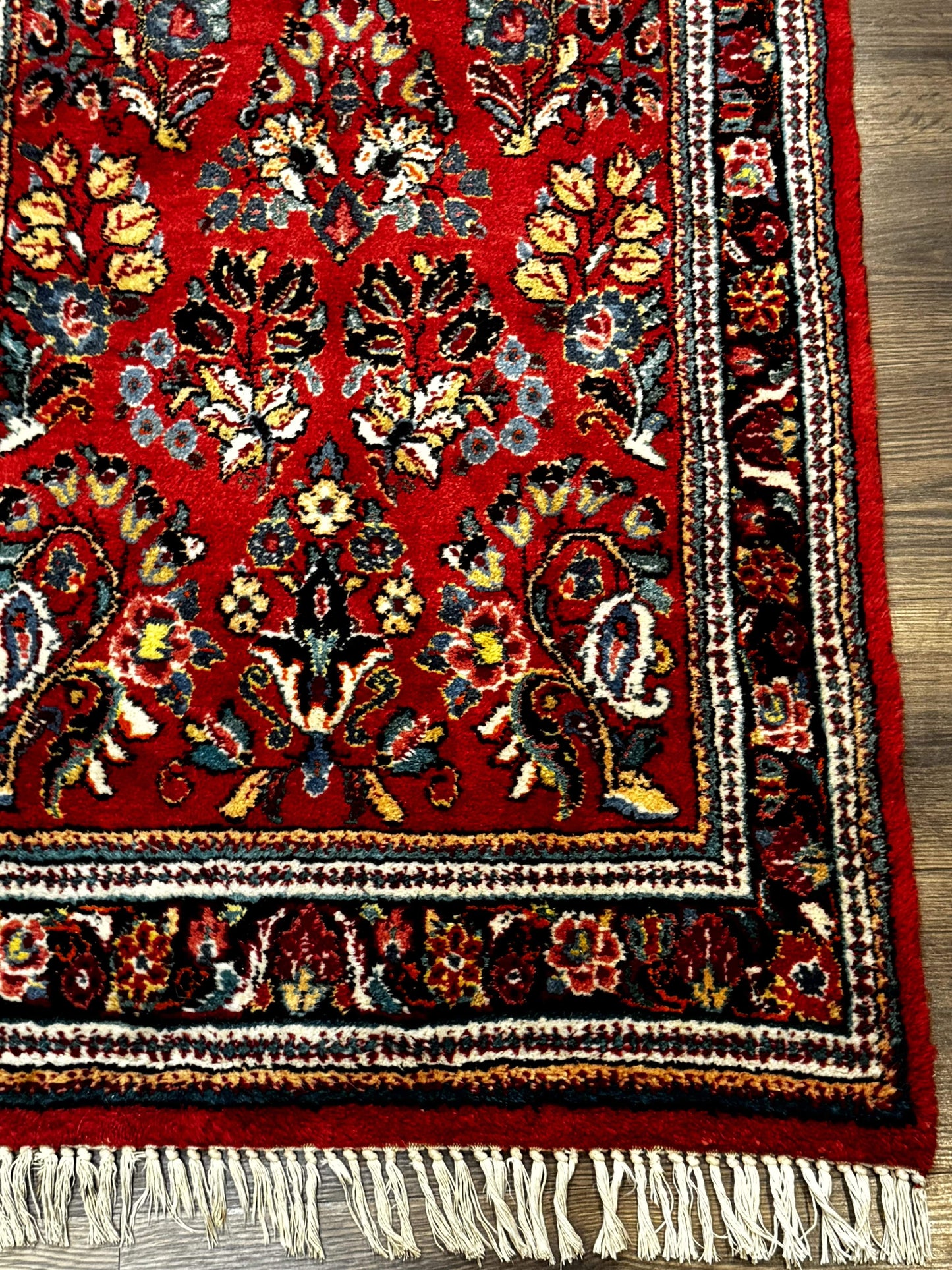Persian Sarouk Runner Rug 3x12, Red Floral 3 x 12ft Runner, Vintage, Wool - Nuvé