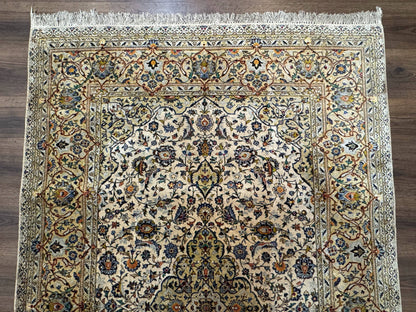 Rare Silk Persian Kashan Rug 4.6 x 7, Antique Fine 310 KPSI, Ivory - Nuvé