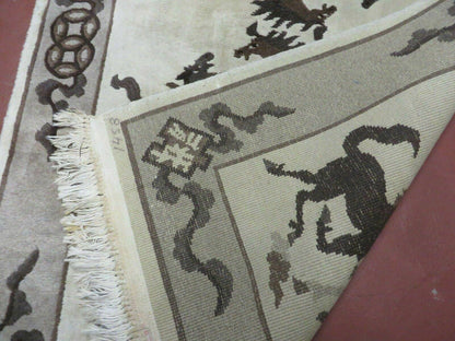 4' X 6' Modern Tibetan Nepal Art Deco Chinese Hand Knotted Wool Rug Horses Nice