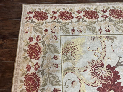 Extra Large Needlepoint Rug 14 x 20, Vintage Handwoven Handmade Wool Flatweave Carpet, Allover Floral Pattern, Elegant European Deisgn Rug - Nuvé