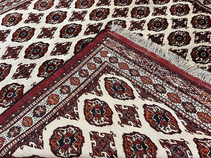 Persian Turkoman Rug 7x8, Almost Square Rare, Hand Knotted, Yamud, Bohemian Rug, Handmade Tribal Rug, Cream Red, Handmade Oriental Carpet - Nuvé