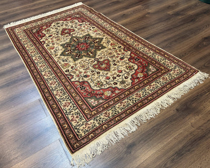 Turkish Sivas Rug 4x6, Floral Medallion, Beige Pink-Red Green, Handmade - Nuvé