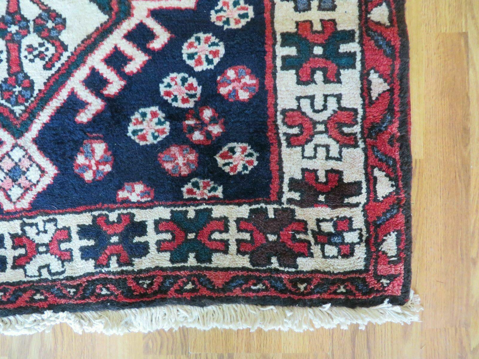 Persian Runner Rug 3.5 x 10.7, Karajeh Heriz Rug, Navy Blue, Geometric Medallions - Nuvé