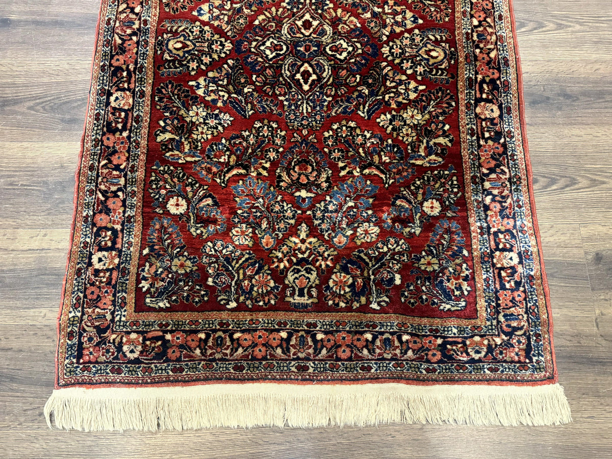 Antique Persian Sarouk Rug 3x5, Red, Floral, 200 KPSI