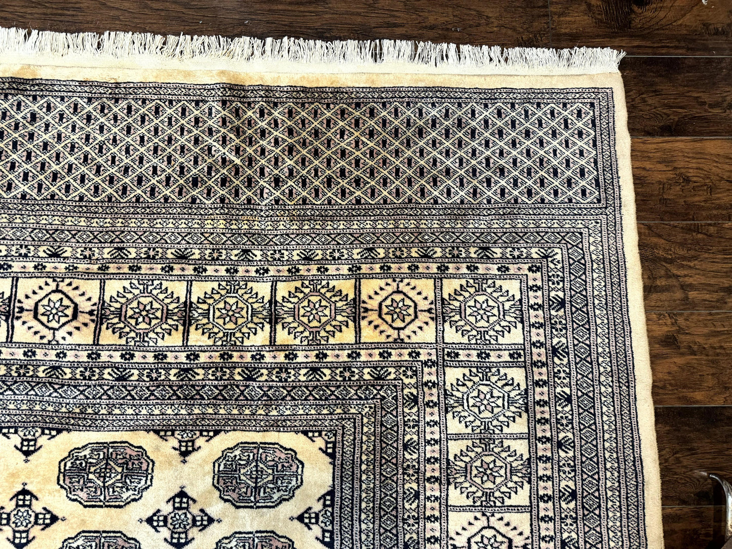 Pakistani Bokhara Turkoman Rug 9x11, Cream, Handmade Wool Vintage Carpet - Nuvé