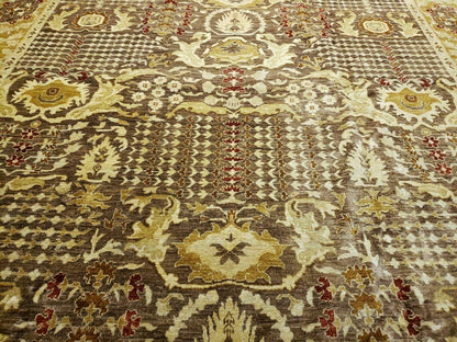 10' X 14' Handmade Pak Peshavar Chobi Agra Wool Carpet Coffee Brown Gold - Nuvé
