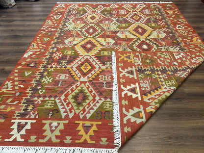 Turkish Kilim Rug 8x10, Geometric Design, Large Kilim Carpet - Nuvé