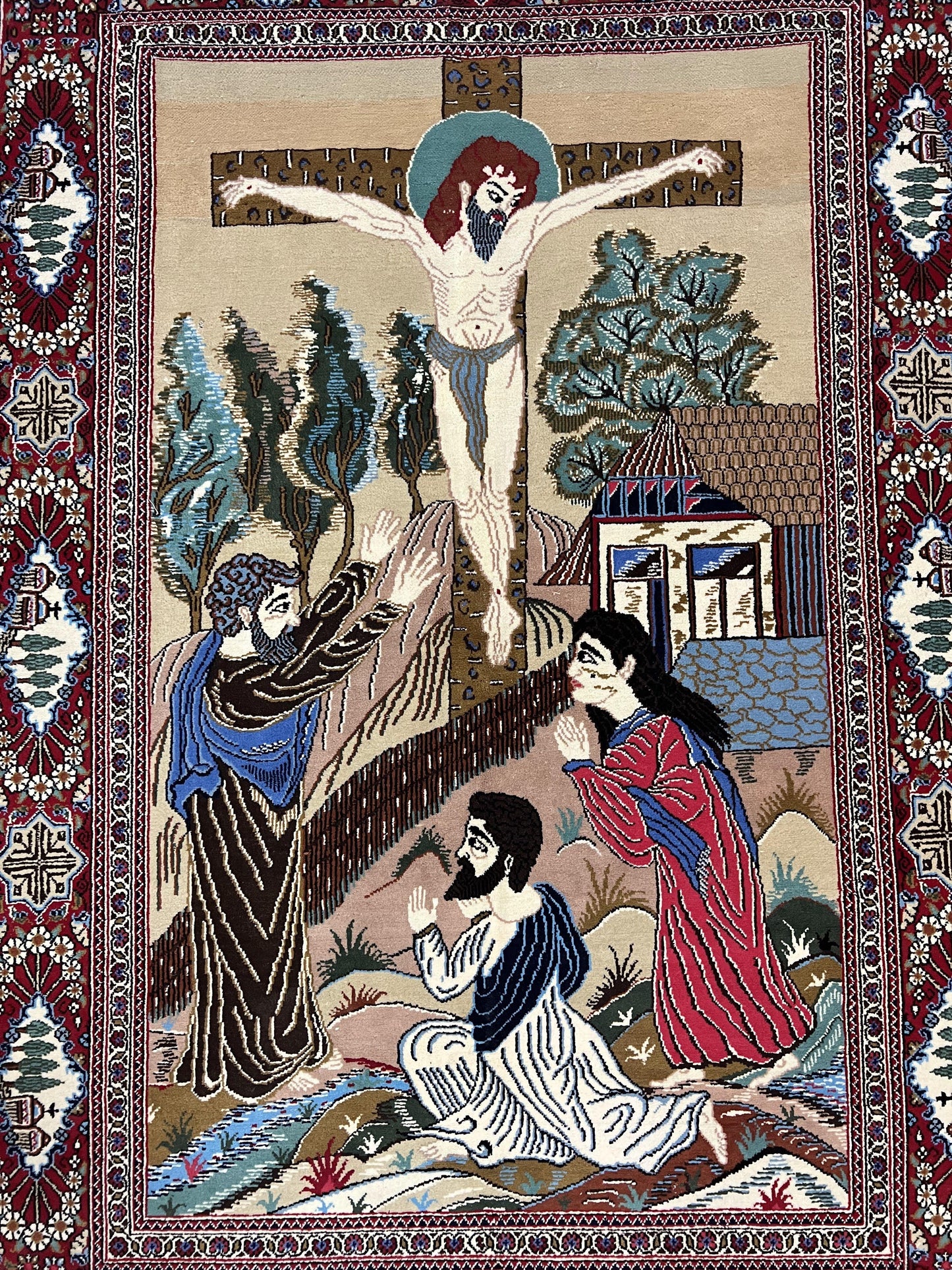 Persian Kashan Pictorial Rug 3x5 - Jesus on Cross - Nuvé