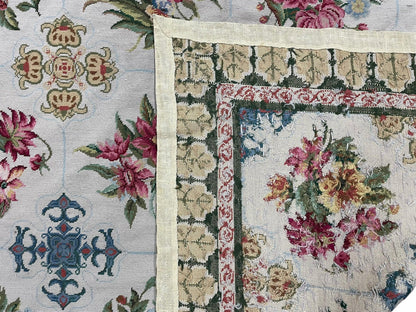 Hand-Knotted Needlepoint Carpet 6x9, Ivory/Cream Background, Colorful Flowers, Yellow Border, Aubusson Rug 6 x 9, New, Handmade - Nuvé