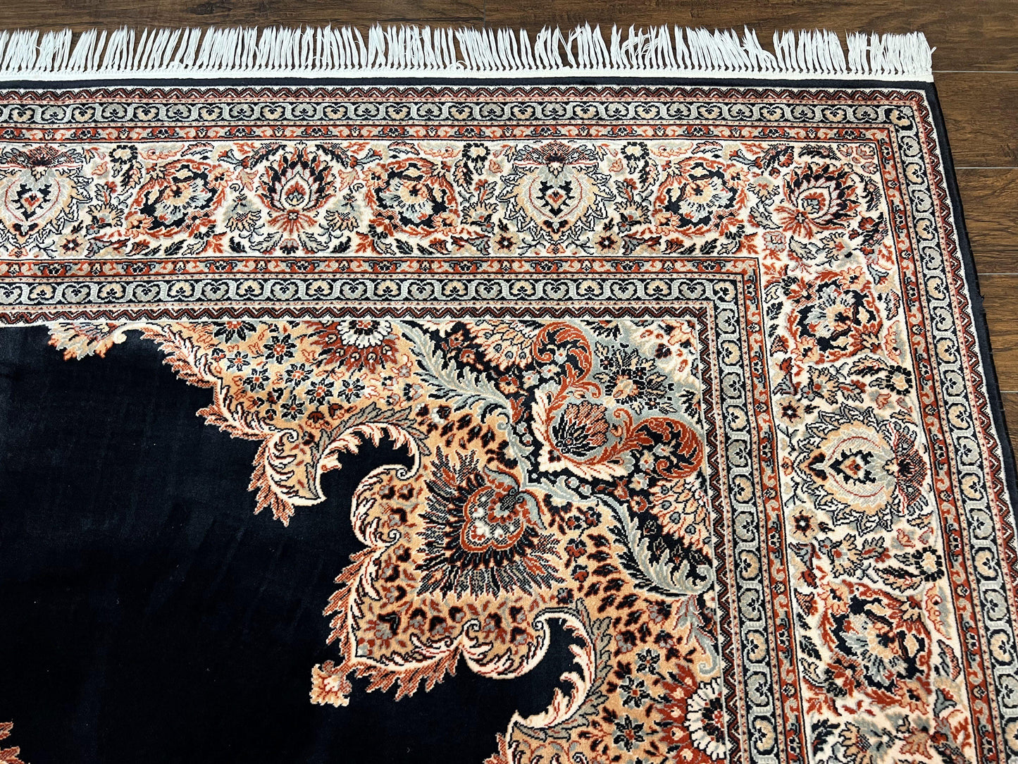 Karastan Rug 10x13, Karastan Ebony Kirman Rug, Room SIzed Wool Pile Vintage Karastan Carpet, Belgium Power Loomed Rug, Black Semi Open Field - Nuvé