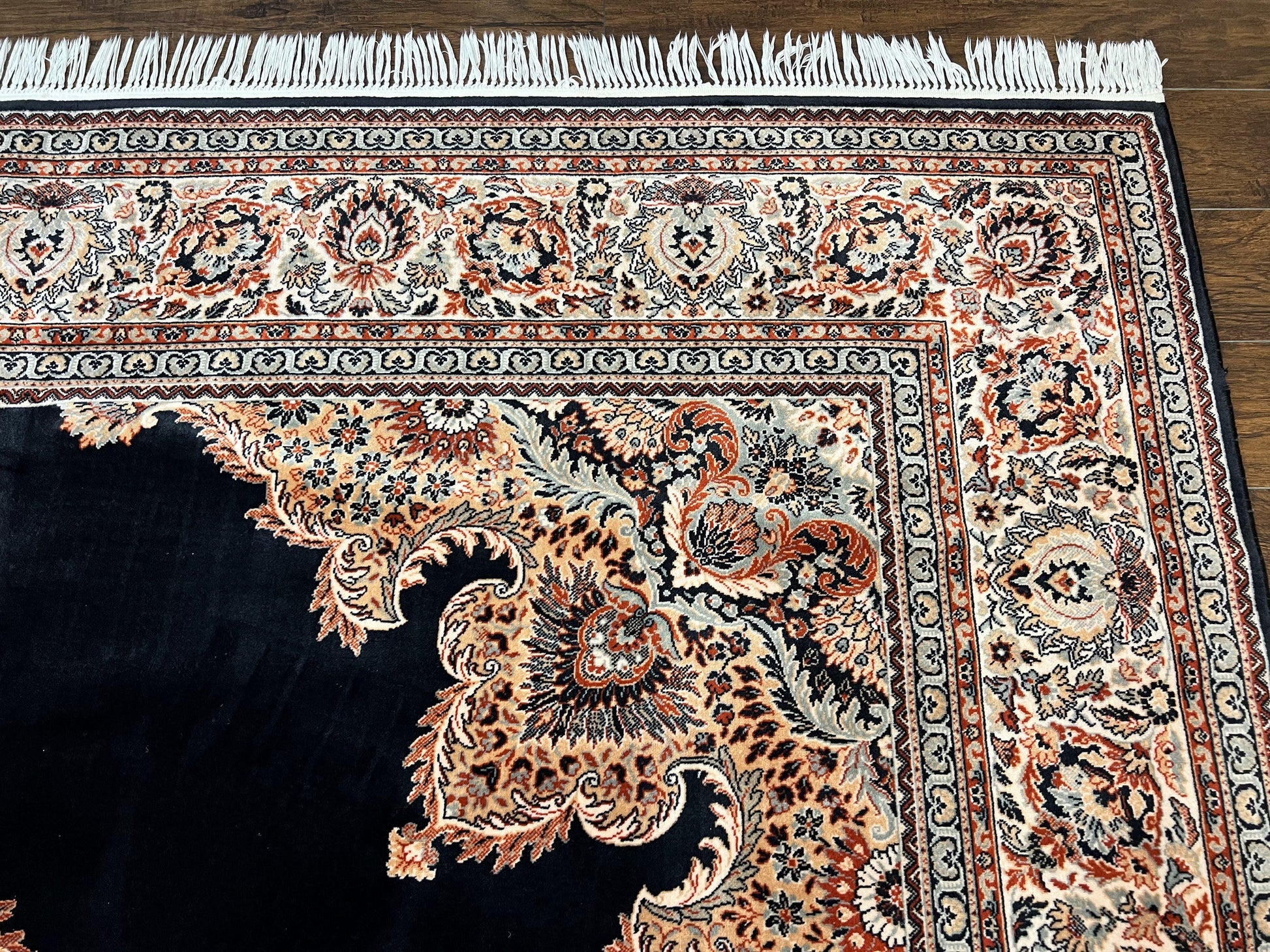 Karastan Rug 10x13, Karastan Ebony Kirman Rug, Room SIzed Wool Pile Vintage Karastan Carpet, Belgium Power Loomed Rug, Black Semi Open Field - Nuvé