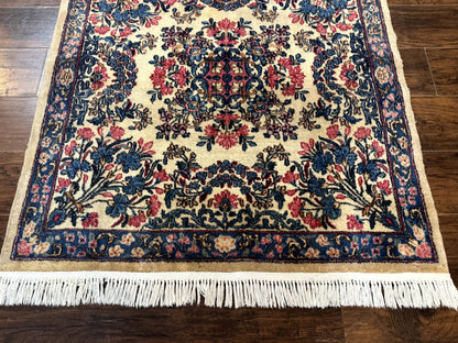 Square Persian Kerman Rug 4x4, Ivory Blue Pink, Handmade, Fine 225 KPSI - Nuvé