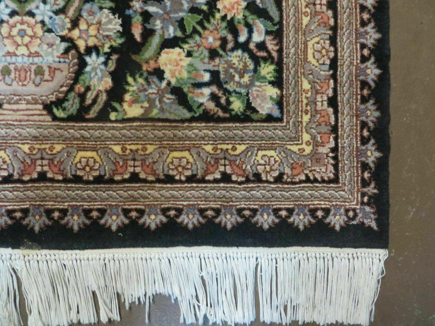 8' X 10' Vintage Handmade Pakistani Floral Wool Rug Black Nice - Nuvé