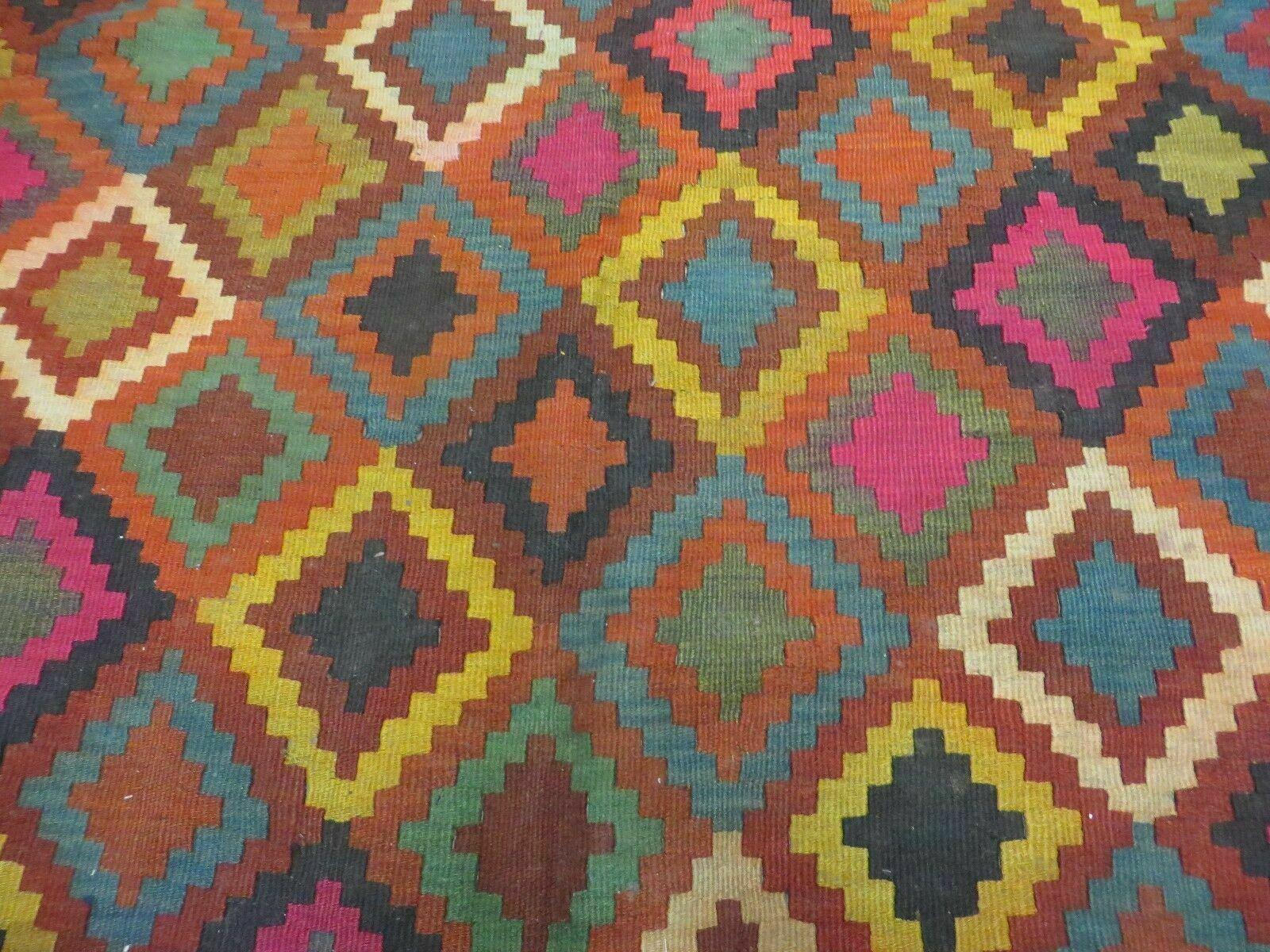 7' X10' Antique Afghan Kilim Handmade Flat Weave Wool Rug Vegy Organic Colorful - Nuvé