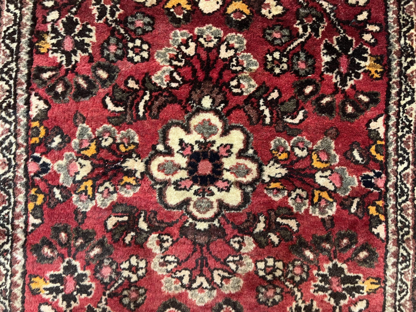 Small Persian Sarouk Rug 2x4 ft, Allover Floral Pattern, Red Black Cream, Hand Knotted Wool Traditional Oriental Carpet, Antique Persian Rug 2 x 4 - Nuvé