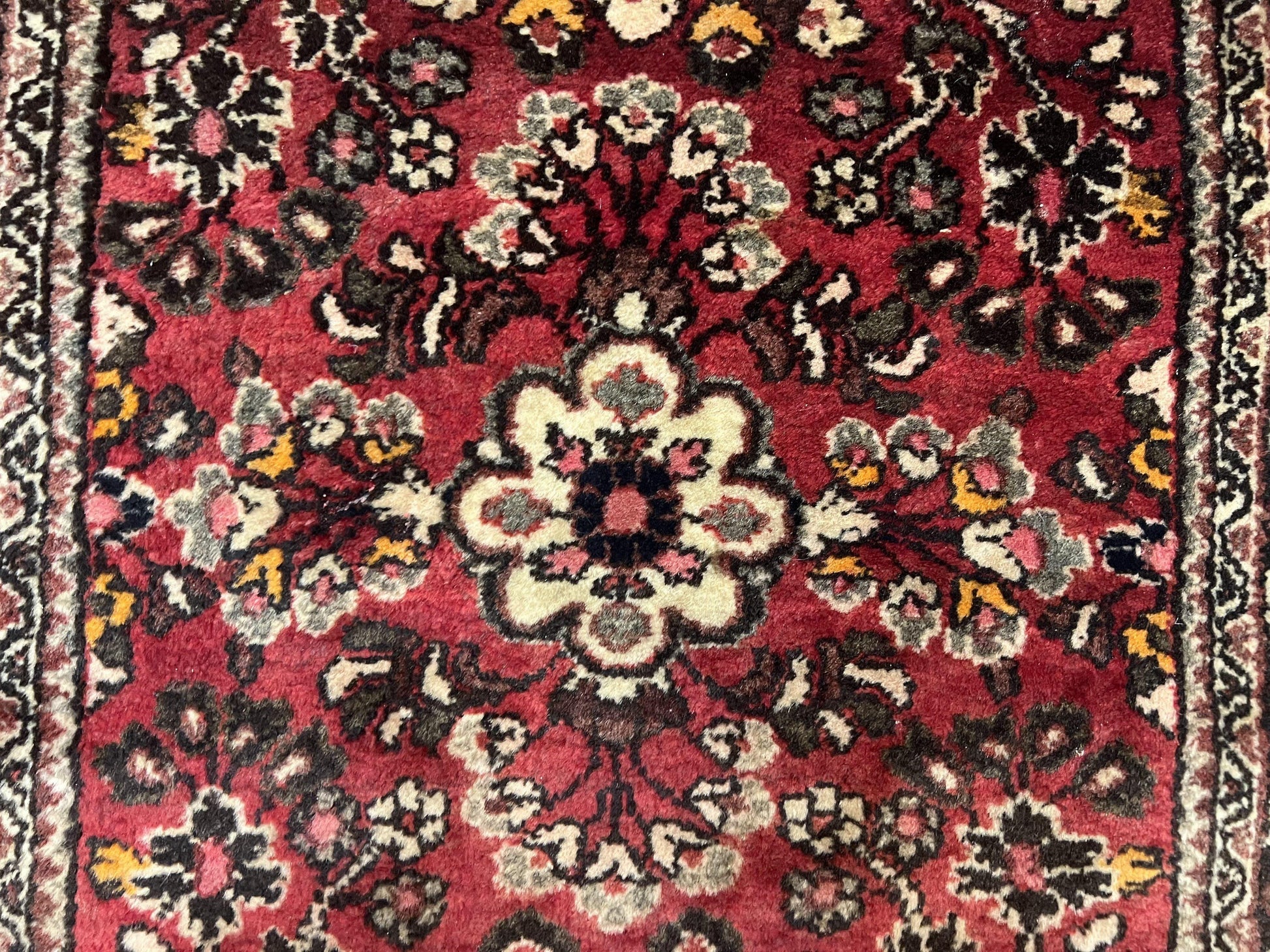 Small Persian Sarouk Rug 2x4 ft, Allover Floral Pattern, Red Black Cream, Hand Knotted Wool Traditional Oriental Carpet, Antique Persian Rug 2 x 4 - Nuvé