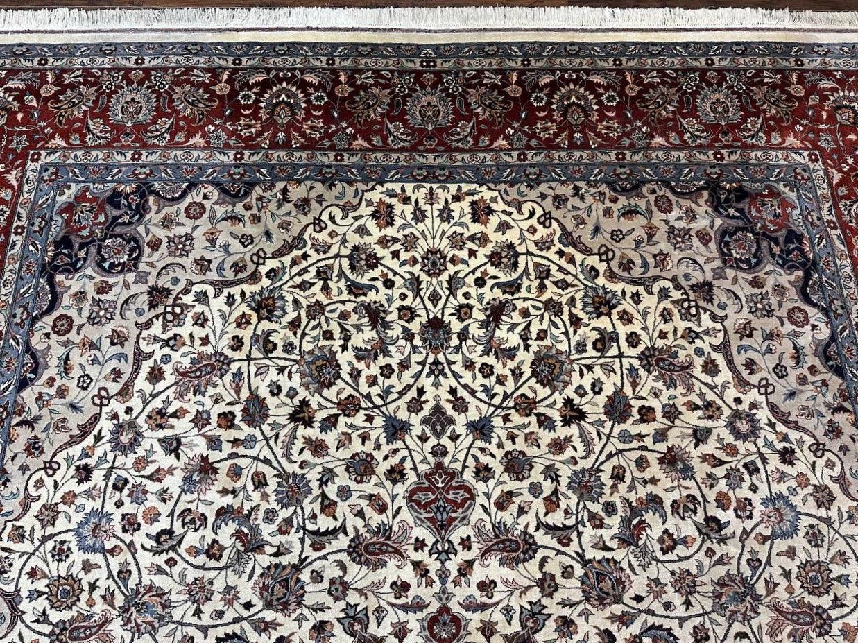 Sino Persian Rug 9x12, Vintage Wool Oriental Carpet, Floral Medallion, Wool Rug, Cream and Maroon - Nuvé