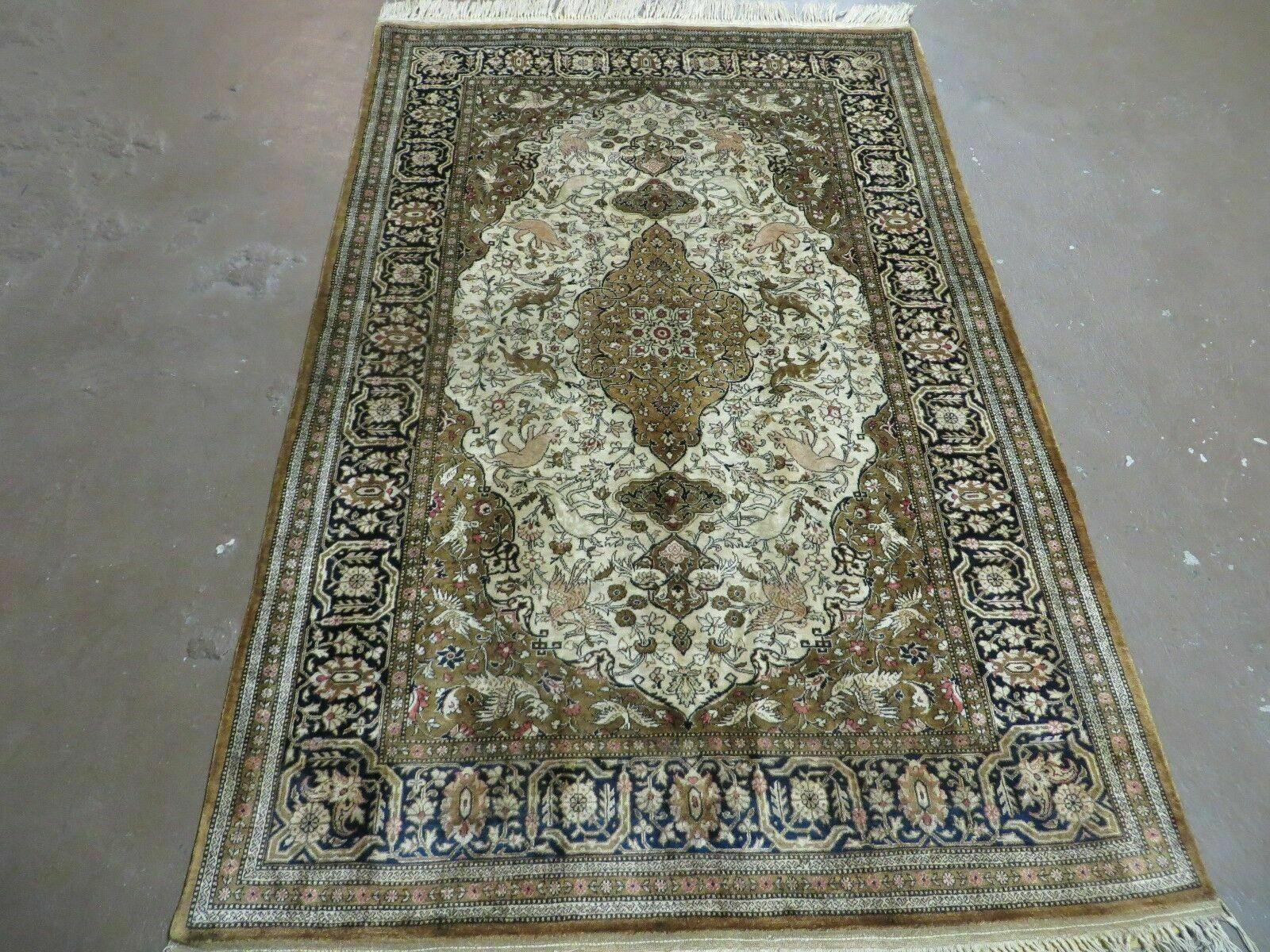 3' X 5' Fine Handmade Chinese Silk Rug Deer Birds Hand Knotted One Of A Kind - Nuvé