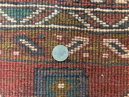Persian Heriz Runner Rug 3.8 x 8.6, Geometric Design, Large Triple Medallions, Hand Knotted Handmade Vintage Wool Hallway Rug, Red - Nuvé