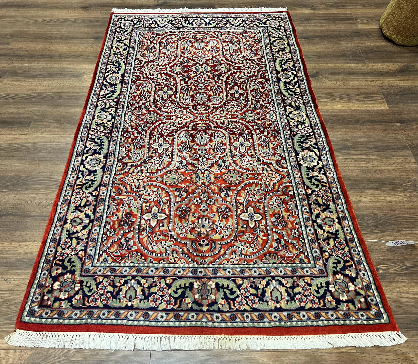 Indo Persian Rug 4x7, Allover Floral Oriental Carpet, Red and Navy Blue, Hand Knotted Indian Kashmiri Traditional Vintage Area Rug 4 x 7 ft - Nuvé