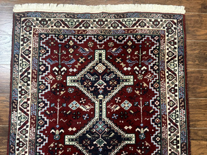Persian Afshar Rug 4x5 Red Navy Geometric Tribal Wool Carpet - Nuvé