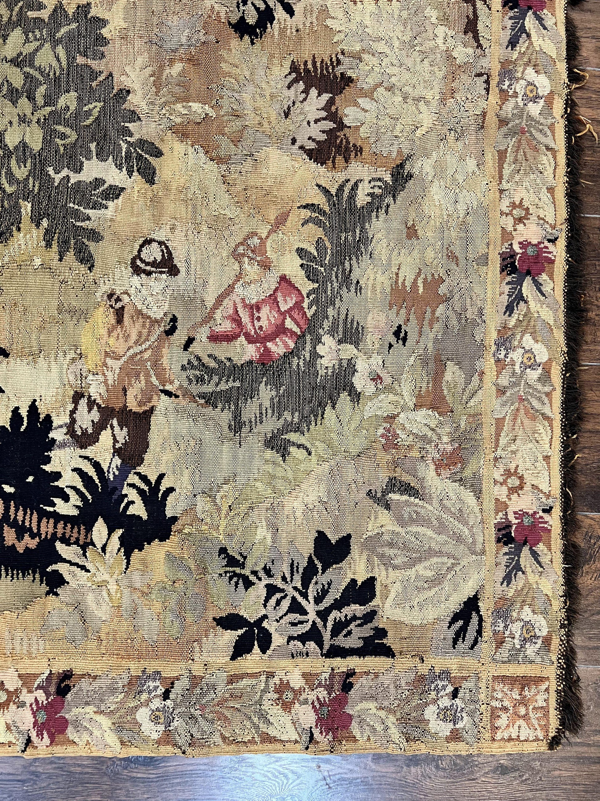 Antique French Tapestry 6x5 ft, European Handmade Wool Aubusson Weave Vintage Tapestry - Nuvé