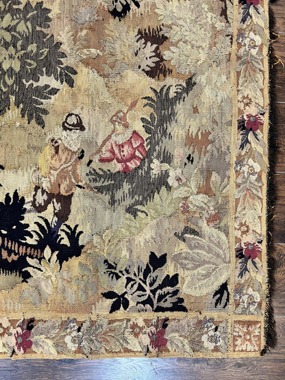 Antique French Tapestry 6x5 ft, European Handmade Wool Aubusson Weave Vintage Tapestry - Nuvé