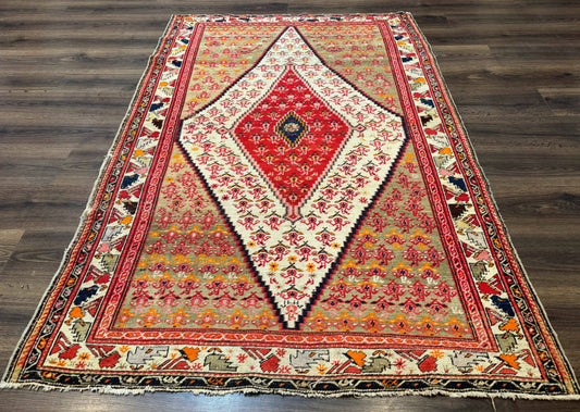 Antique Persian Malayer Rug 4x7, Tribal Senneh Carpet, Geometric, Diamond Design - Nuvé
