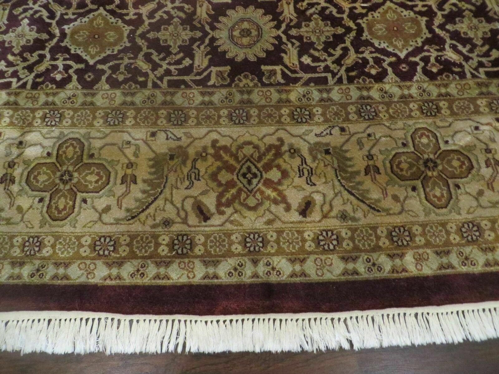 Indian Agra Rug 10x14 Vintage Handmade Larastan Wool Carpet Maroon Floral - Nuvé