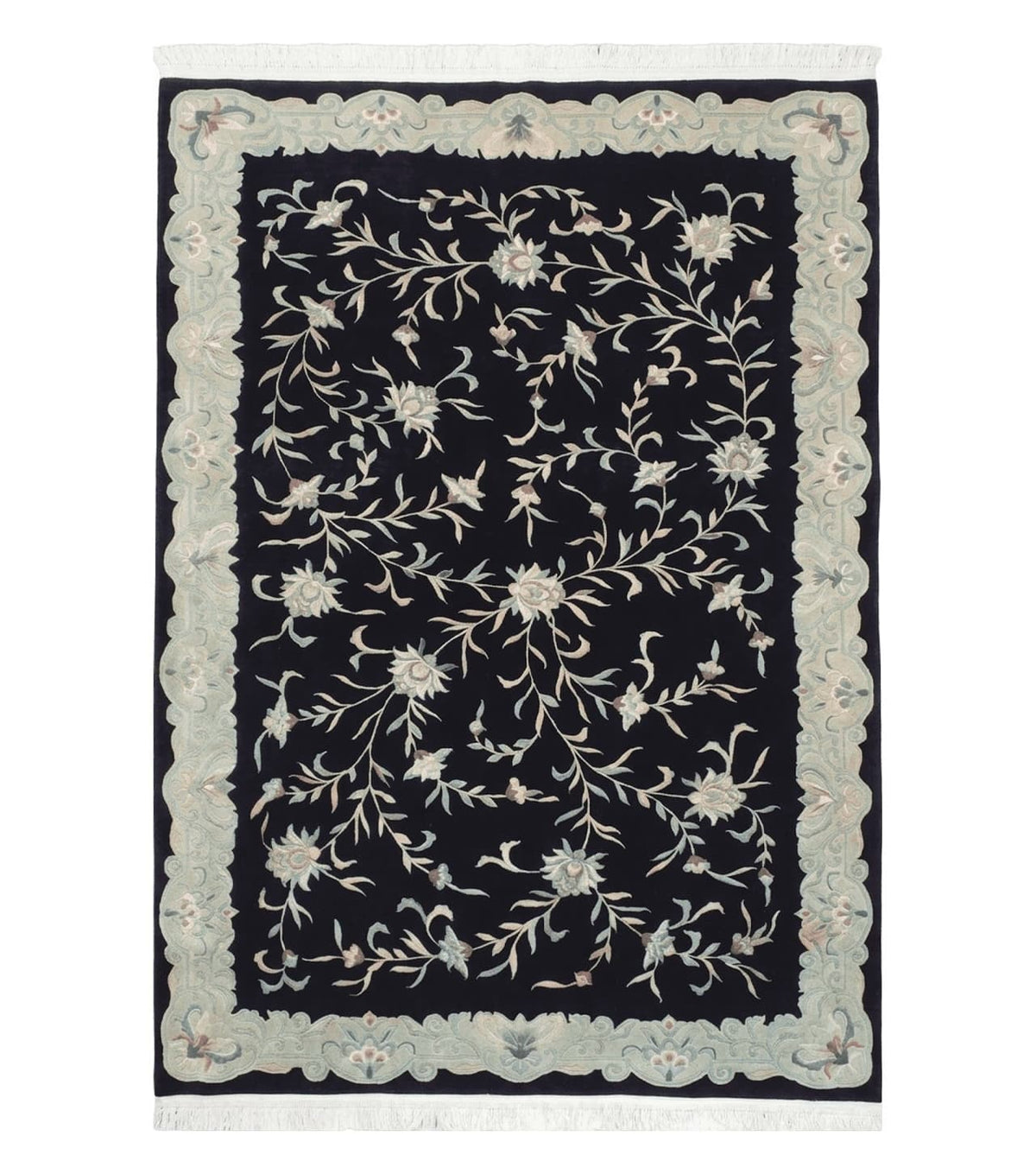 6x9 Vintage Black Gray Chinese Rug 120 Lines Wool Carpet Floral Design Hand-Knotted Soft Pile Entryway Rug Foyer Rug Nice