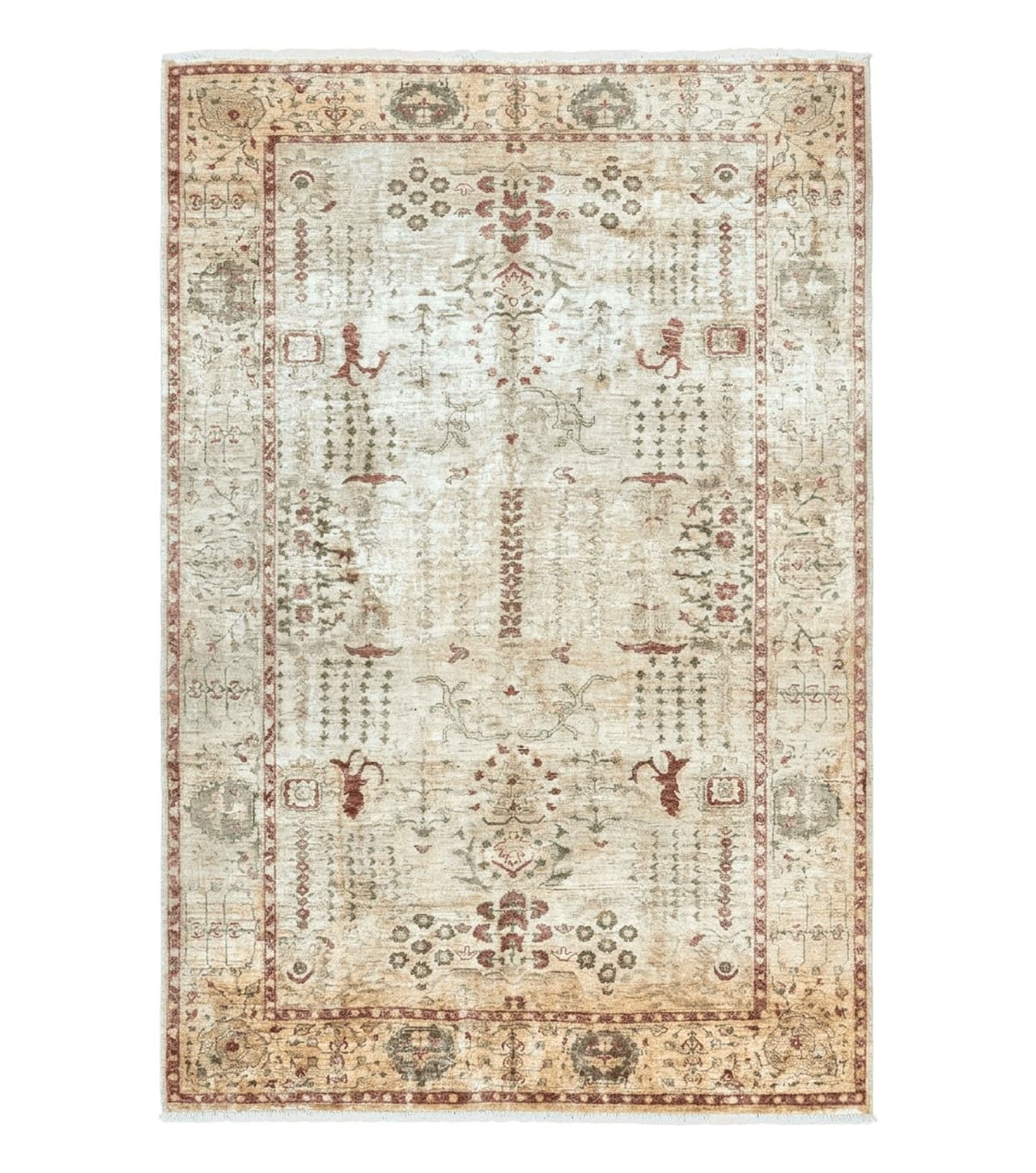 Pakistani Oushak Rug 6 x 9.6, Handmade Wool Peshawar Carpet, Farmhouse Rug