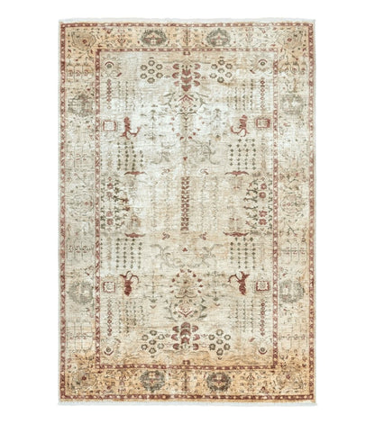 Pakistani Oushak Rug 6 x 9.6, Handmade Wool Peshawar Carpet, Farmhouse Rug