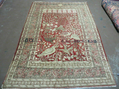 4' X 6' Antique Handmade Turkish Tree Of Life Oriental Wool Rug Birds Red - Nuvé