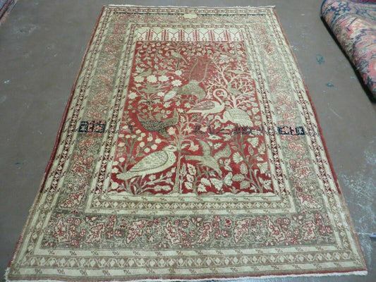 4' X 6' Antique Handmade Turkish Tree Of Life Oriental Wool Rug Birds Red - Nuvé