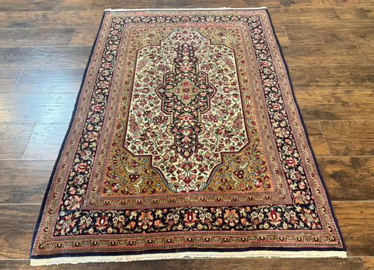 Persian Qum Rug 3.6 x 5, Kork Wool, Very Finely Hand Knotted 325 KPSI, Rare, Semi Antique - Nuvé