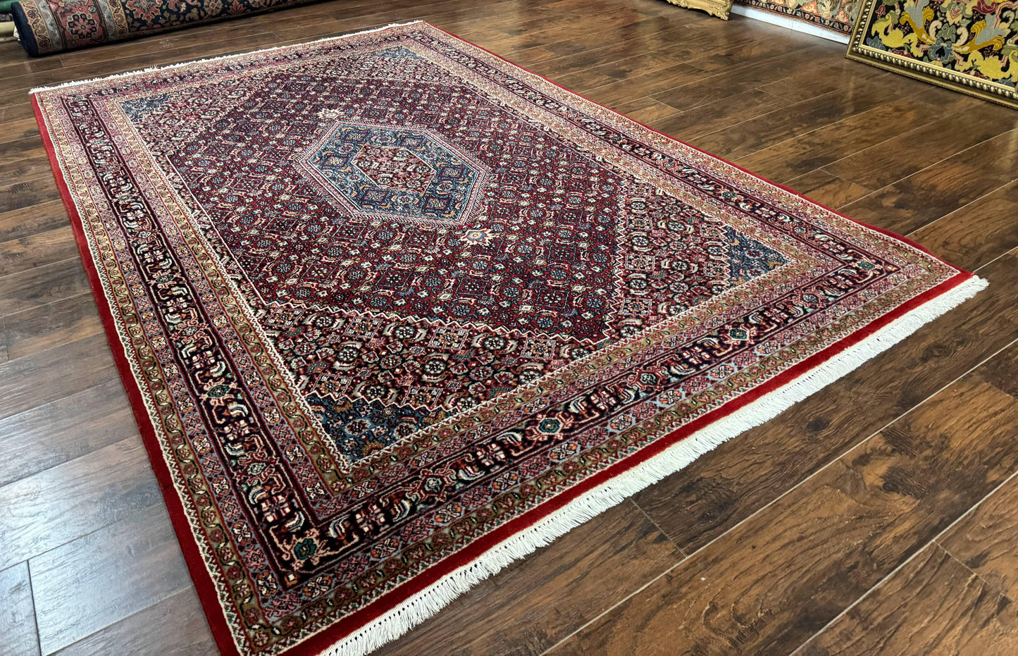 Indo Persian Bidjar Rug 6x9, Vintage Wool Handmade Carpet