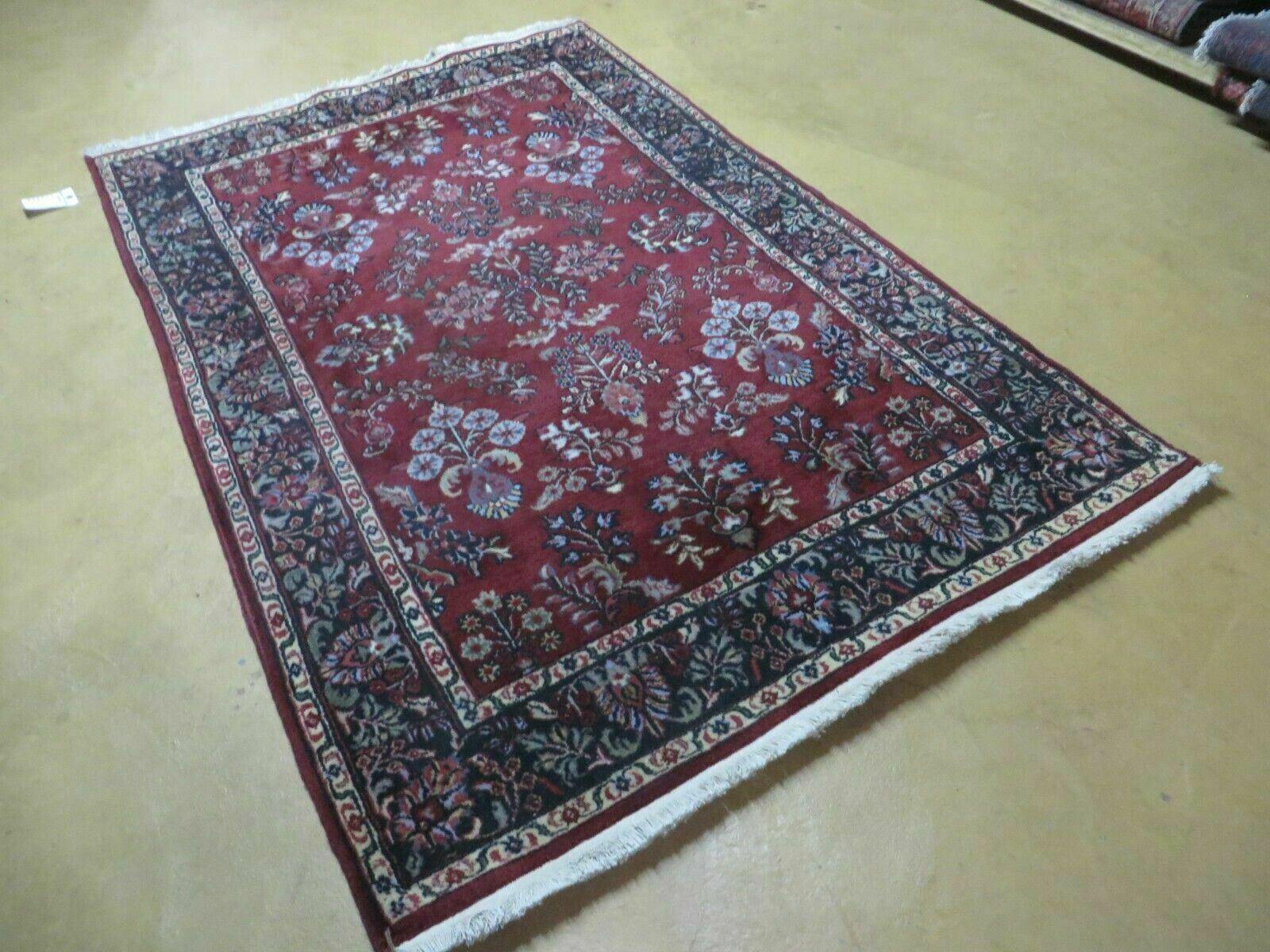 4' X 6' Vintage Handmade Fine India Jaipur Floral Oriental Wool Rug Red Nice - Nuvé