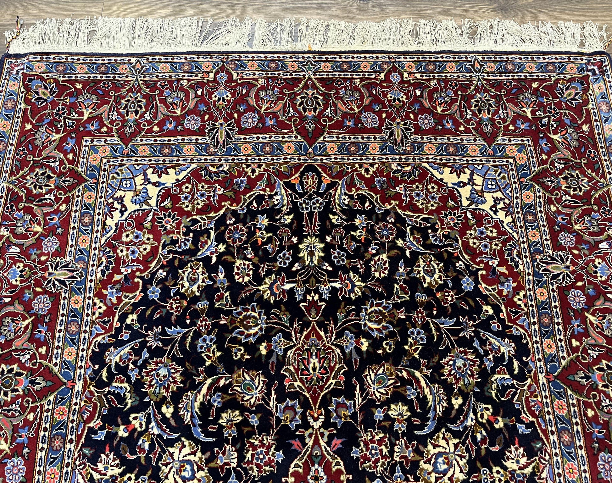 Dark Blue Persian Rug 5x8, Kork Wool Semi Antique Kashan Carpet, Very Fine Lachak Toranj Rug, Hand Knotted Floral Medallion Rug, 5 x 8 Oriental Rug - Nuvé