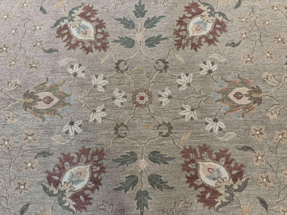 Large Turkish Soumak Rug 10x14, Flatweave Dhurrie, Handmade, Light Green and Salmon - Nuvé