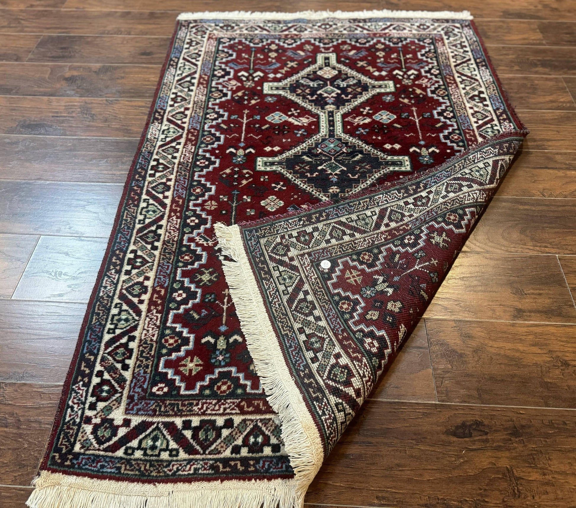 Persian Afshar Rug 4x5 Red Navy Geometric Tribal Wool Carpet - Nuvé