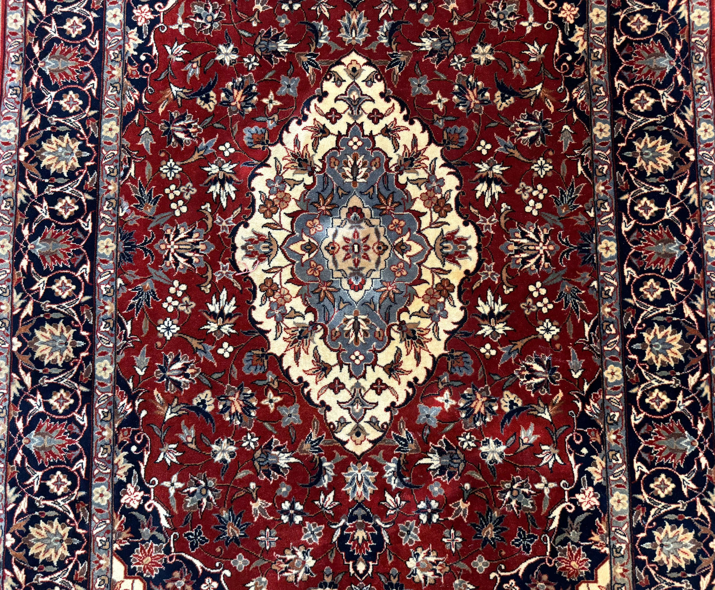 Sino Persian Rug 4x6, Traditional Wool Hand Knotted Carpet, Red Navy Blue, 225 KPSI - Nuvé