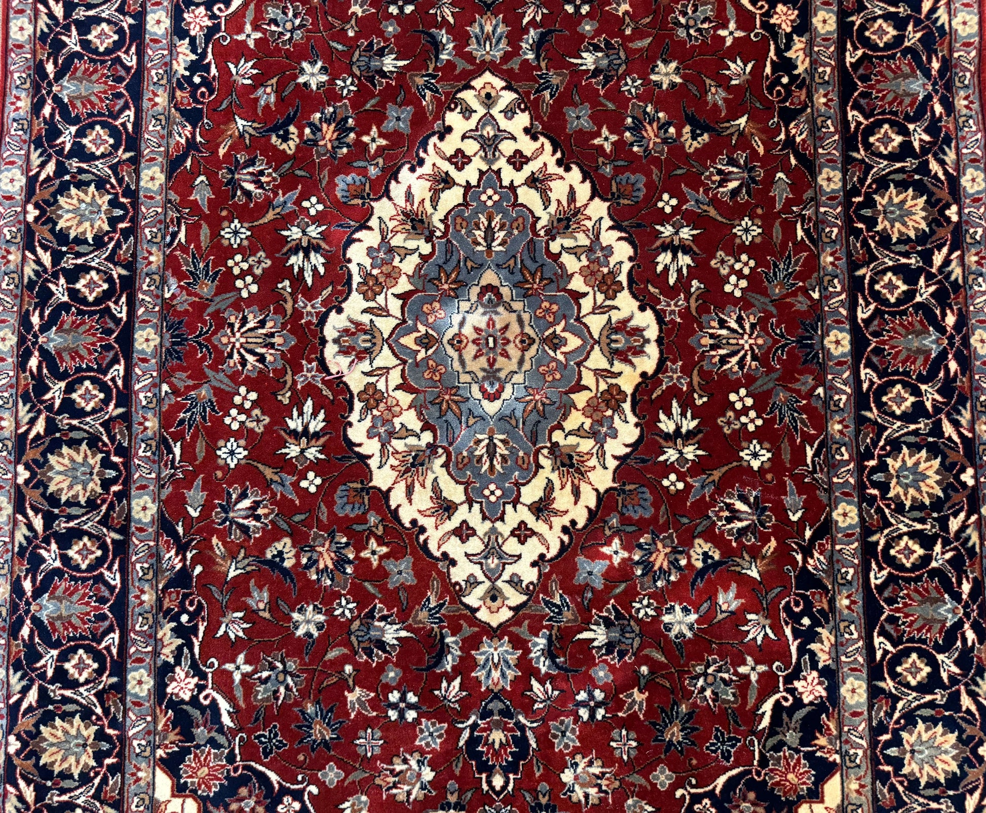 Sino Persian Rug 4x6, Traditional Wool Hand Knotted Carpet, Red Navy Blue, 225 KPSI - Nuvé