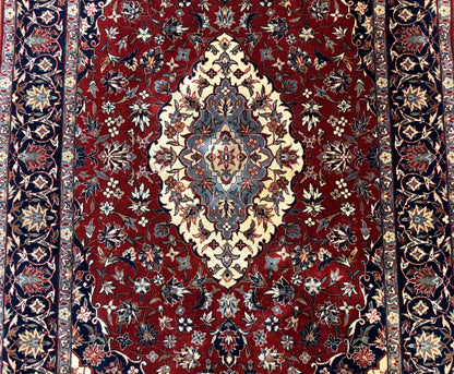 Sino Persian Rug 4x6, Traditional Wool Hand Knotted Carpet, Red Navy Blue, 225 KPSI - Nuvé