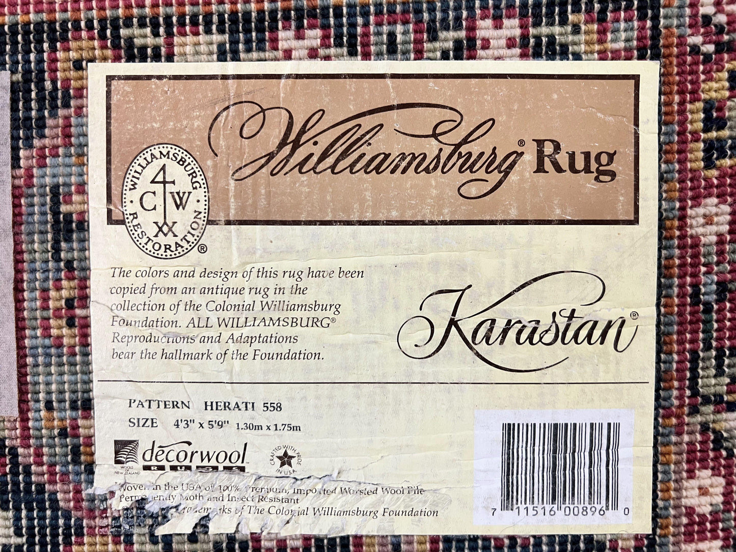 Karastan Rug 4x6, Williamsburg Herati #558, Wool Karastan Carpet, Vintage Karastan Persian Area Rug, Wool Pile - Nuvé