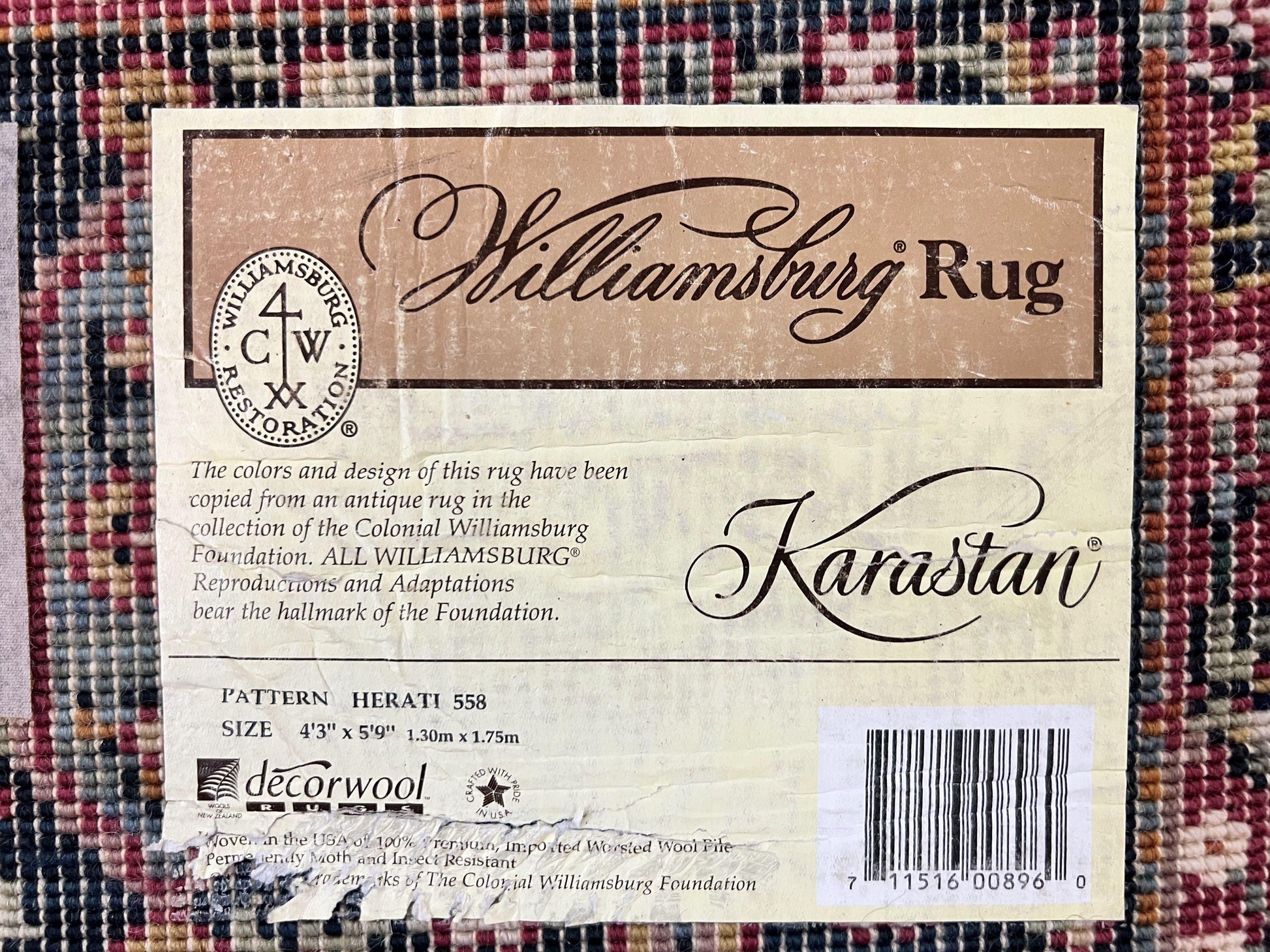 Karastan Rug 4x6, Williamsburg Herati #558, Wool Karastan Carpet, Vintage Karastan Persian Area Rug, Wool Pile - Nuvé