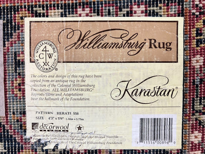 Karastan Rug 4x6, Williamsburg Herati #558, Wool Karastan Carpet, Vintage Karastan Persian Area Rug, Wool Pile - Nuvé