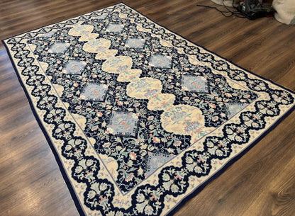 Needlepoint Rug 6x9, Ivory and Navy Blue - Nuvé