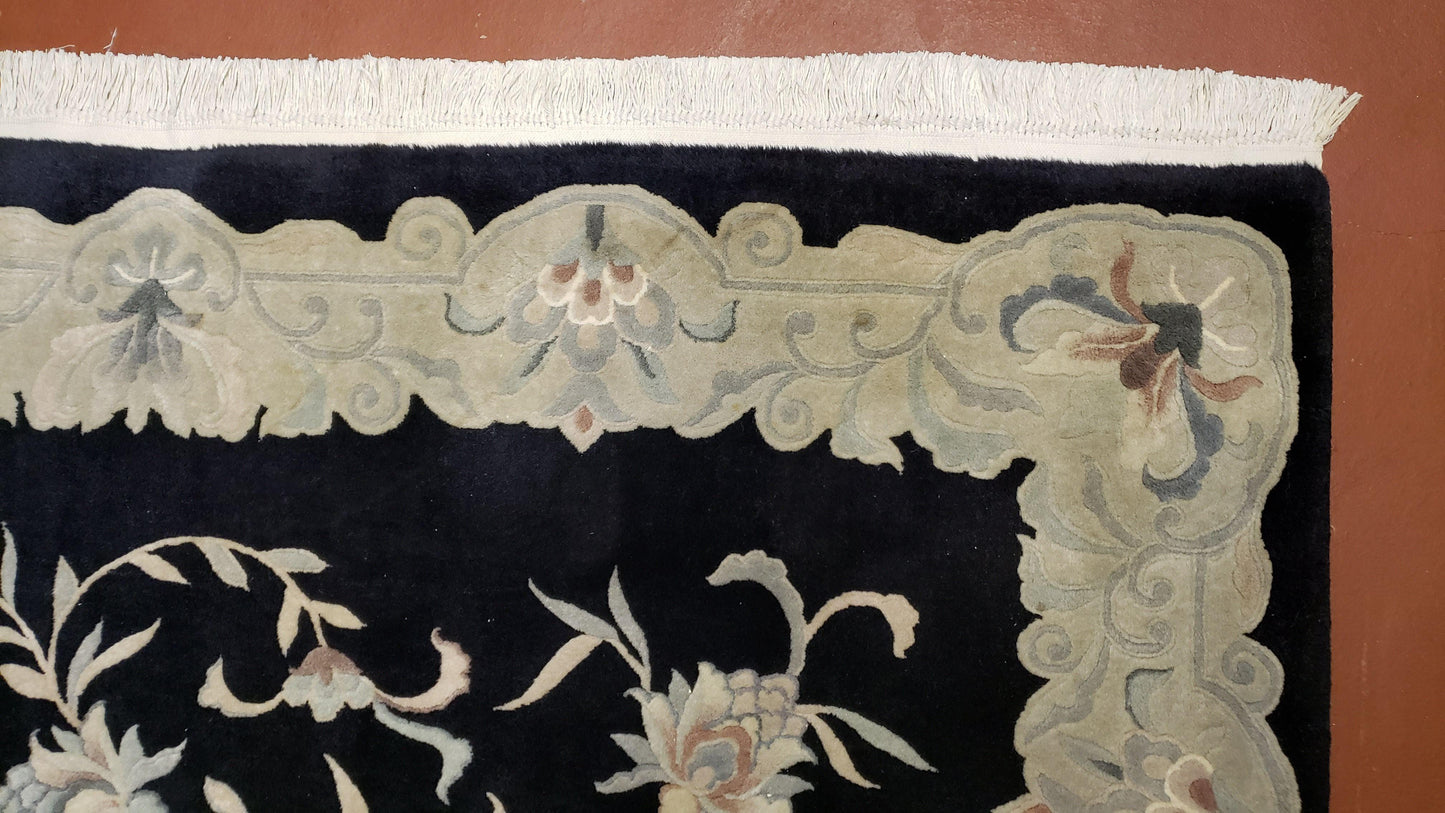 6x9 Vintage Black Gray Chinese Rug 120 Lines Wool Carpet Floral Design Hand-Knotted Soft Pile Entryway Rug Foyer Rug Nice - Nuvé